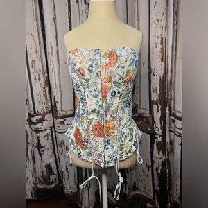 AKIRA Floral Strapless Corset Blouse